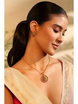 Biba - Women Gold Temple Brass Jewellery Set