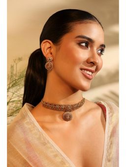Biba - Women Green Stones Brass Jewellery Set