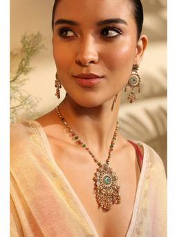 Biba - Women Green Stones Brass Jewellery Set