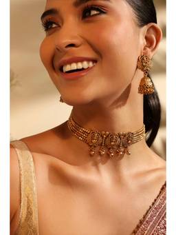 Biba - Women Red Stones Brass Jewellery Set