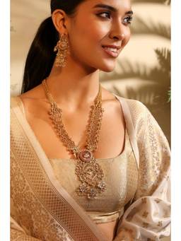 Biba - Women Pink Stones Brass Jewellery Set
