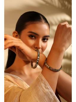 Biba - Women Multi-Color Stones Brass Bangles (Pack of 2)