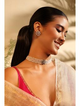Biba - Women White Stones Brass Jewellery Set
