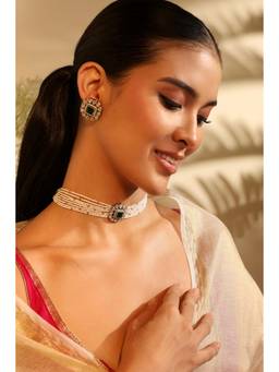 Biba - Women Green Stones Brass Jewellery Set