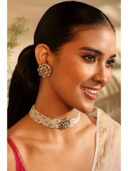 Biba - Women Green Stones Brass Jewellery Set