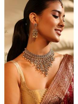 Biba - Women Yellow Pearl Brass Jewellery Set