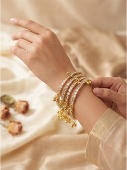 Adwitiya - Women White Stones Brass Bangles (Pack of 4)