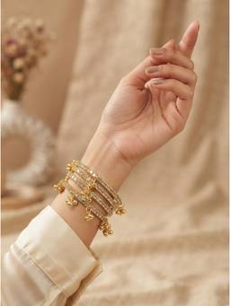 Adwitiya - Women White Stones Brass Bangles (Pack of 4)