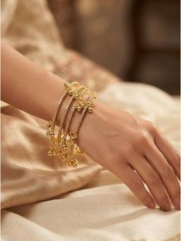 Adwitiya - Women White Stones Brass Bangles (Pack of 4)
