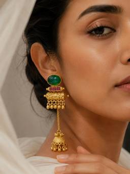 Abdesigns - Women Green Stones Brass Pair Of Earrings
