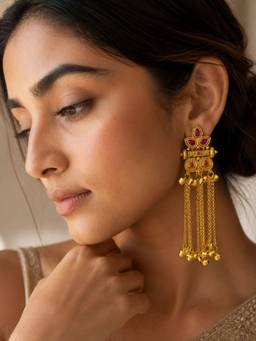 Abdesigns - Women Purple Stones Brass Pair Of Earrings