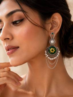 Abdesigns - Women Green Stones Brass Pair Of Earrings