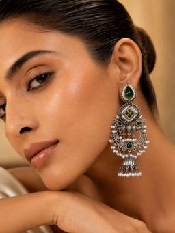 Abdesigns - Women Green Stones Brass Pair Of Earrings