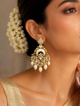 Abdesigns - Women White Stones Brass Pair Of Earrings