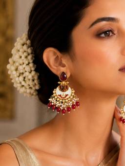 Abdesigns - Women Red Stones Brass Pair Of Earrings