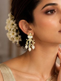 Abdesigns - Women White Stones Brass Pair Of Earrings
