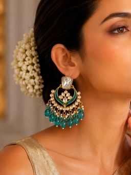 Abdesigns - Women Blue Stones Brass Pair Of Earrings
