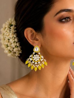 Abdesigns - Women White Stones Brass Pair Of Earrings
