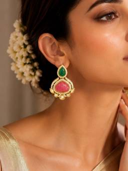 Abdesigns - Women Multi-Color Stones Brass Pair Of Earrings