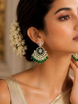 Abdesigns - Women Green Stones Brass Pair Of Earrings