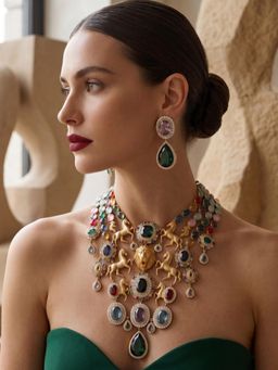 NUI - Women Multi-Color Stones Brass Jewellery Set
