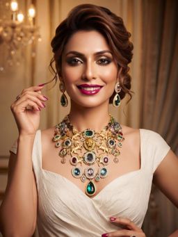 NUI - Women Multi-Color Stones Brass Jewellery Set