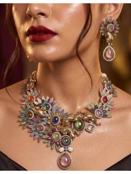 NUI - Women Multi-Color Stones Brass Jewellery Set