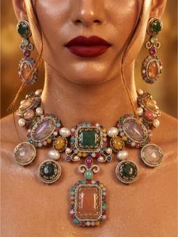 NUI - Women Multi-Color Stones Brass Jewellery Set