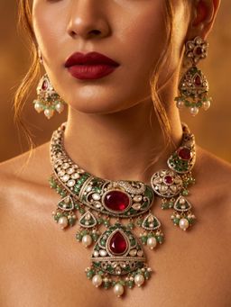 NUI - Women Multi-Color Stones Brass Jewellery Set