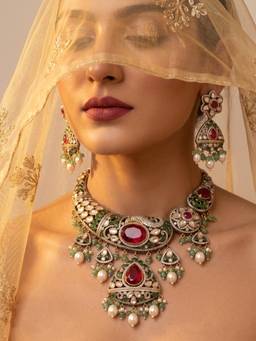 NUI - Women Multi-Color Stones Brass Jewellery Set
