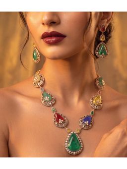 NUI - Women Multi-Color Stones Brass Jewellery Set