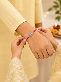 SAMIKA - Unisex Purple Traditional Rakhi Silver Rakhi and Roli with Chawal
