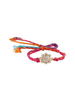 Estele - Gold Plated Nakshi Style Rakhi with Austrian Crystals and Silk Thread