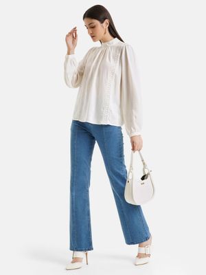 Buy Kazo Lace Insert Loose Fit Round Neck Top Online