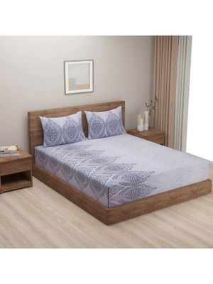 Swayam - Ethnic Motifs Design 200 TC Pure Cotton Double Bedsheet with 2 Pillow Covers, Blue
