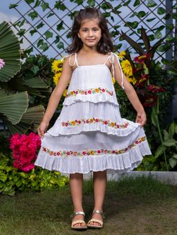LittleCheer - Floral Embroidery Tiered Dress