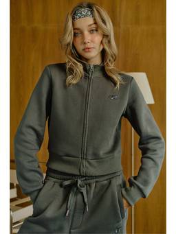 Bonkers Corner - Fadeout Olive Crop Zipper Jacket