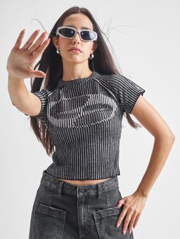 TOKYO TALKIES - Women Black Ribbed Drop Shoulder Sweater