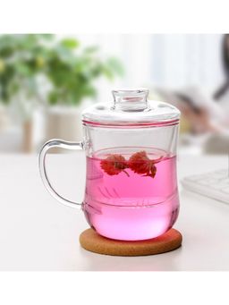 EZ Life - Borosilicate Tea Infuser Double Wall Glass Cup with Strainer and Lid - 350 ml - 1 Piece