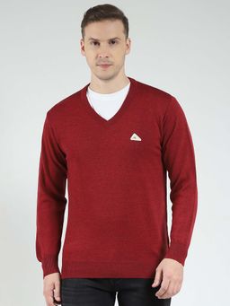 Monte Carlo - Maroon Men's Solid V Neck Sweater