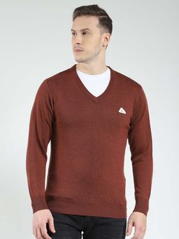 Monte Carlo - Brown Men's Solid V Neck Sweater