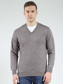 Monte Carlo - Grey Men's Solid V Neck Sweater