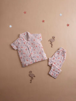 Yellow Rabbit - Girls Pink Printed Shirt with Pyjama (Set of 2)