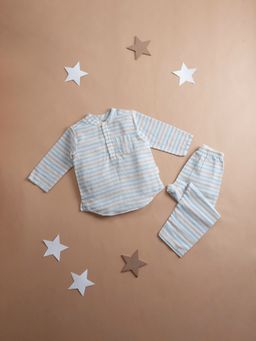 Yellow Rabbit - Boys White Stripes T-Shirt with Pyjama (Set of 2)