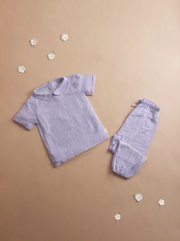 Yellow Rabbit - Girls Lavender Polka Dots Top with Pyjama (Set of 2)