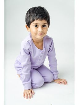 Yellow Rabbit - Unisex Lavender Solid T-Shirt with Pyjama (Set of 2)