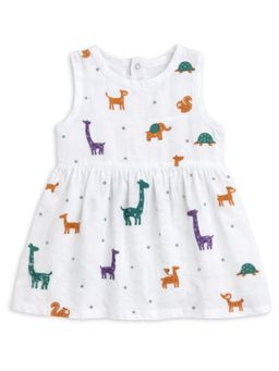 The Boo Boo Club - Muslin Cotton Animal Printed Dress - White