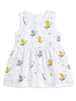 The Boo Boo Club - Muslin Cotton Butterfly Printed Dress - White