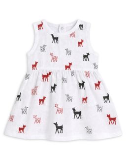 The Boo Boo Club - Muslin Cotton Deer Printed Dress - White