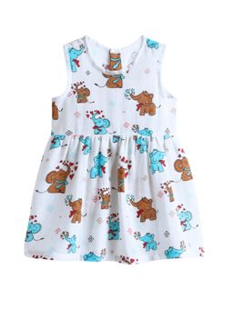 The Boo Boo Club - Muslin Cotton Elephant Printed Dress - White